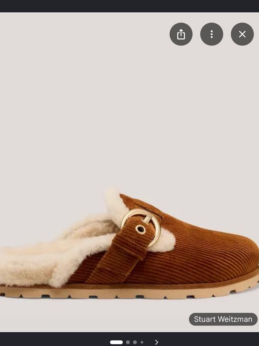 Stuart Weitzman Chrystie Shearling Lined Corduroy Mule Clogs in Cognac Brown